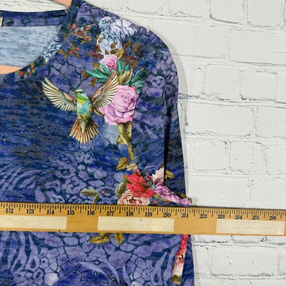 Reba Blouse Women Large Floral Bird Tropical Prairie Stretch All Over Printed - Picture 5 of 14